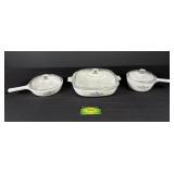 (3) Corning Cornflower Blue Covered Skillet,