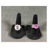 (2) Sterling Rings amethyst and Pink Stones