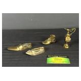 (3) Vintage Brass Shoe Ashtrays & Ewer from London