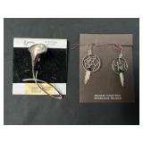(2) Sterling - Brooch and Pair of Indian Crafted