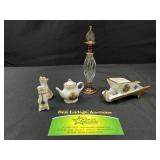 4 Limoge Miniatures and 1 fancy swirl perfume