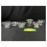 6 Footed Master Salt Cellars EAPG, Jeanette Glass