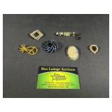 Costume Brooches Rhinestone, Enamel, Glass Cameo,