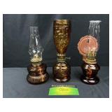 3 Miniature Oil Lamps Amber in color