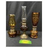 3 Miniature Oil Lamps Amber color