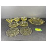 Uranium Glow Relish Dish, 4 cups 4 saucers
