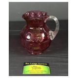 6" Cranberry Coin Dot Pitcher with clear handle