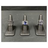 (3) Fancy Sterling Rings with Purple Stones and