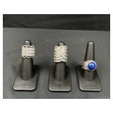 (3) Fancy Sterling rings wit Marcasite and Stones
