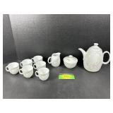 (9) Colditz Orchid Teapot, Creamer, Sugar