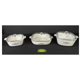 (3) Corning Cornflower Blue Covered Casserole,