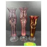 (3) Cranberry Czech Etched Vases 1 is 40th