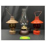 3 Miniature Oil Lamps 2 Lantern Style