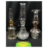 3 Miniature Oil Lamps all Clear