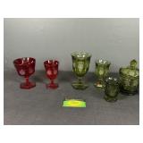 (6) Fostoria Colored Coin Glass Candy Dish,