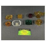 8 EAPG Colored Salt Cellars Amber, Green, Clear ,
