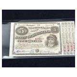 1878 Five Dollar State of Louisanna Baby Bond Note