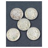 (5) Better Date 1938-D Buffalo Nickels