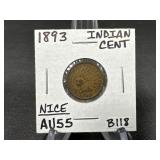 Nice 1893 Indian Cent AU55