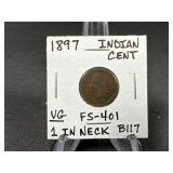 1897 Indian Cent FS-401 "1 in neck"