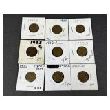 (9) 1932 & 1933 Lincoln Cents