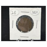 1864 2 Cent Peice Small Motto