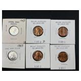(6) 2-1943 Steel war Cents & Lincoln Memorial
