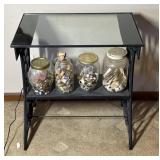 Singer Cast Iron Glass Top Table with Buttons