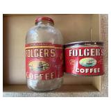 Folgers glass Jar & tin can