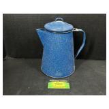 Blue and White Speckled Enamel Pitcher