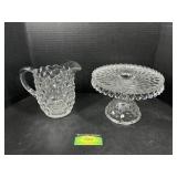 Fostoria Clear Glass Cake Stand and Pitcher