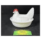 Milk Glass Split Tail Nesting Hen