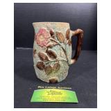Antique English majolica pitcher, wild rose bark