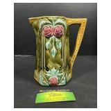 Onnaing France Art Nouveau Floral Ceramic Pitcher