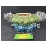 Majolica-style ceramic planter,  "Fish & Wave"