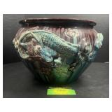 Majolica jardiniere with raised dragon design