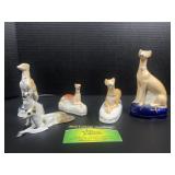 5 grey hound dog figurines