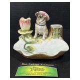 Dog with Fedora Ceramic Inkwell