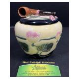 Decorative Floral Ceramic Tobacco Jar w/Pipe Lid