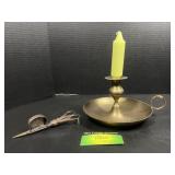 Candle stick holder and candle wick trimmer