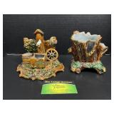 Majolica Tree Stump & Wagon Planters
