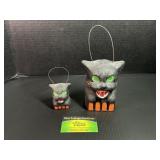 2 Paper Mache Halloween Black Cat Baskets