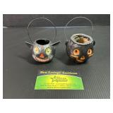 2 Pulp Paper Mache Halloween Black Cat Baskets