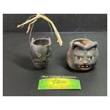 Wood and Ceramic Halloween Black Cat Baskets
