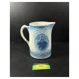 Vintage Blue Art Pottery Floral Pitcher