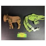 Handcrafted Wooden Frog & Horse Figures