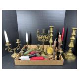 Brass Candle Holders & Candles Lot