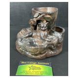 Marked Figural Cat Pottery Desk Inkwell