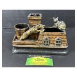 Vintage Figural Pottery Dog & Cat Desk Inkwell