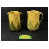 2 Vintage Corn Ceramic Pitchers